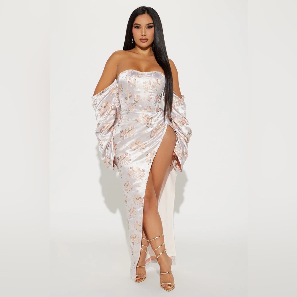 Fashion Nova Mikayla Brocade Maxi Dress - Cream